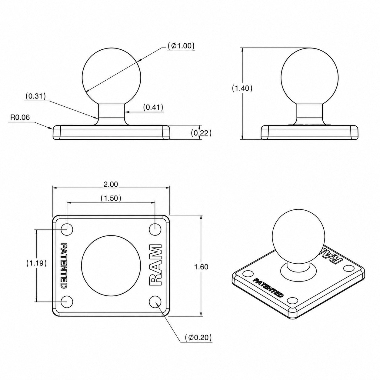 RAM Ball Adapter with AMPS Plate — B Size - AdventureTechPro
