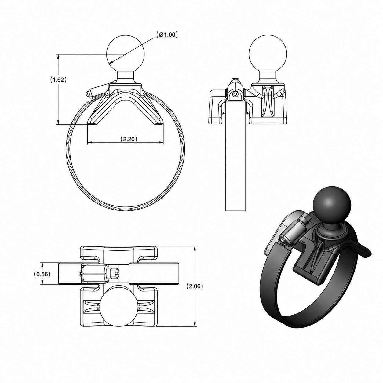 RAM Strap Hose Clamp Ball Base - AdventureTechPro